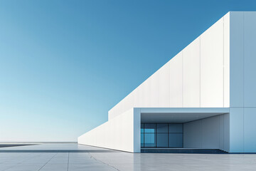White Building on a blue sky backdrop.Modern concrete architecture.
