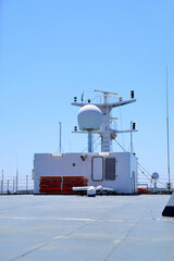the upper deck of the ship with the communication and locating equipment