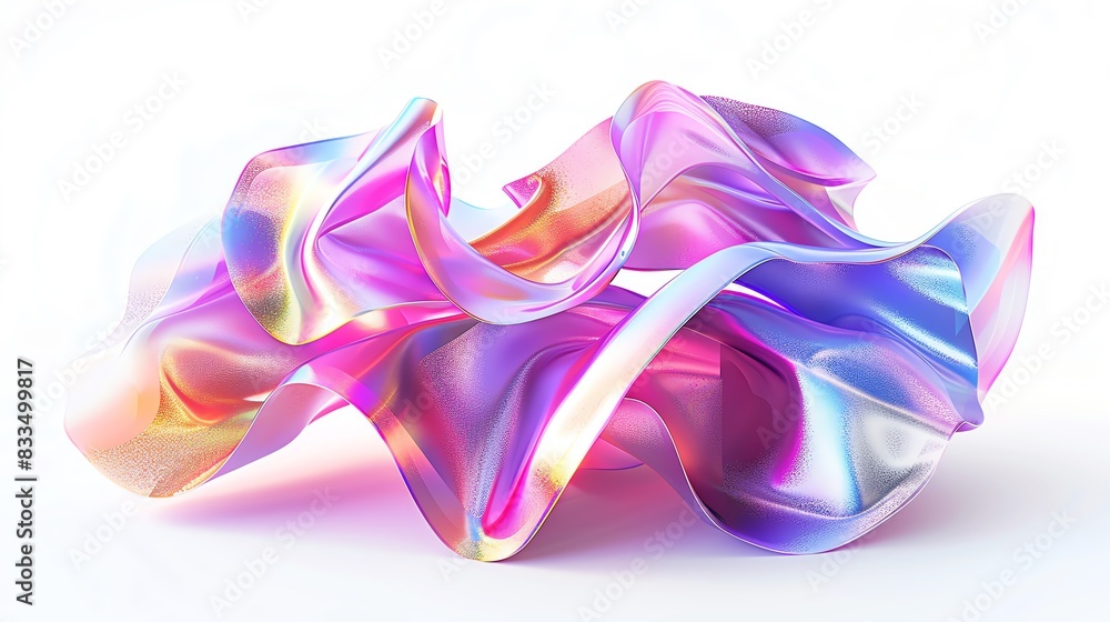 Poster abstract vibrant colorful ribbon with iridescent hues on a white background, creating a dynamic and 