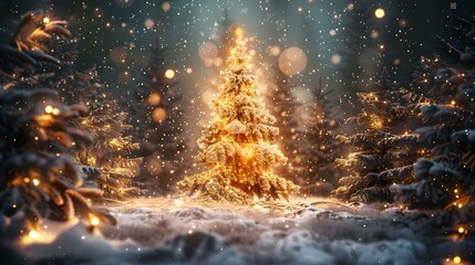 Christmas tree in a snowy forest