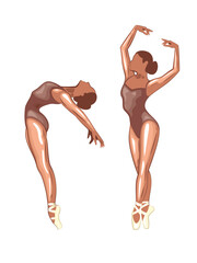 Ballerina illustration, ballerinas poses. Gymnastics girl. Girl dancing classical choreography. Ballet set female. Pointe shoes. Hand drawn vector art work isolated on white background © CaraulanDesign