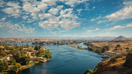 Amazing Aswan landscape on the way to The Great Sphinx and Pyramids of Egypt