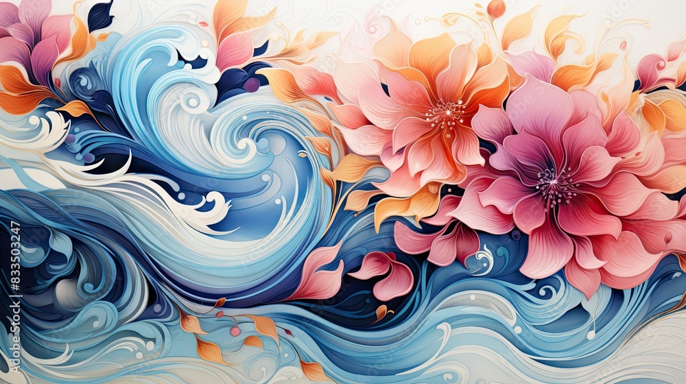 Poster this image features a beautiful digital illustration combining stylized floral elements with dynamic