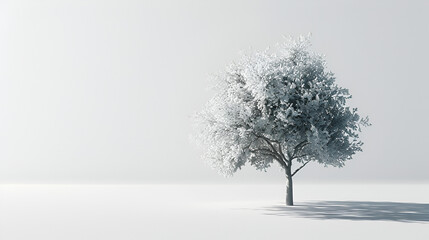 Solitary Tree decorative art vibrant texture on a Minimalist White Backdrop
