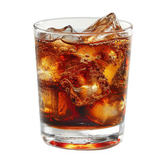 [Transparent Background PNG]Glass of cola with ice cubes on black background
