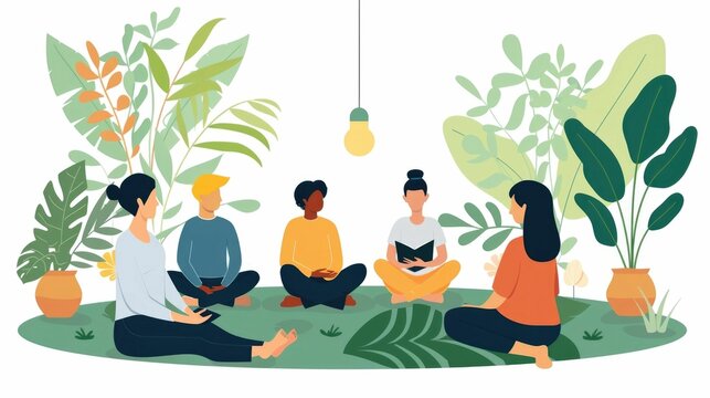 A vibrant depicting a group of individuals engaged in holistic wellness coaching sessions focusing on mindful practices personal growth and comprehensive lifestyle improvements for enhanced health
