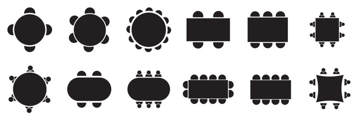 Table Seating Arrangement Icons for an Event - Clipart Outline.  isolated on white and black background. Vector illustration . EPS 10 