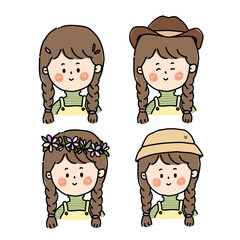 collection cute girl in winter on transparent background.