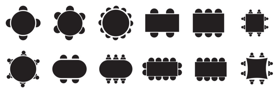 Table Seating Arrangement Icons for an Event - Clipart Outline.  isolated on white and black background. Vector illustration . EPS 10 