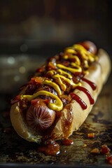Delicious Hot Dog with Mustard and Ketchup on a Sesame Bun