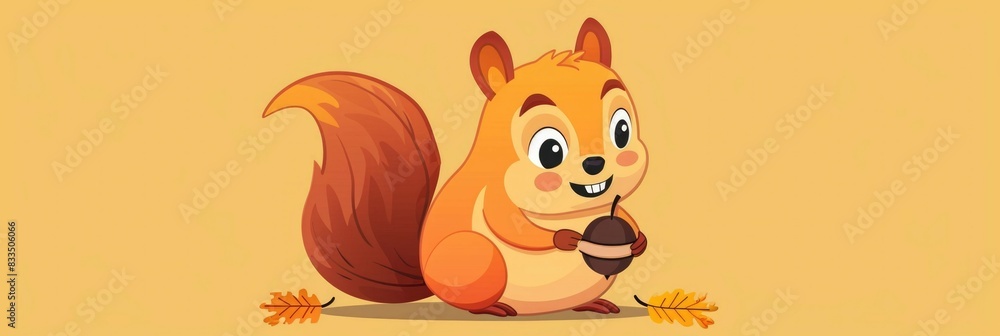 Aufkleber cute and cheerful squirrel graphic holding an acorn and smiling playfully in an autumnal forest sett