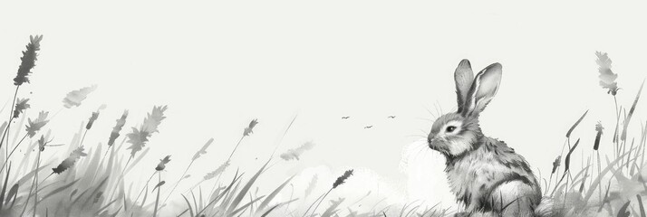 Animated Rabbit Hopping Through Lush Meadow Cute of a Fluffy Bunny with Long Ears Jumping in a Peaceful Countryside Landscape