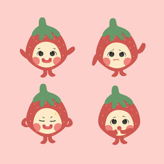 Set of cute vector strawberry with various emoticon 