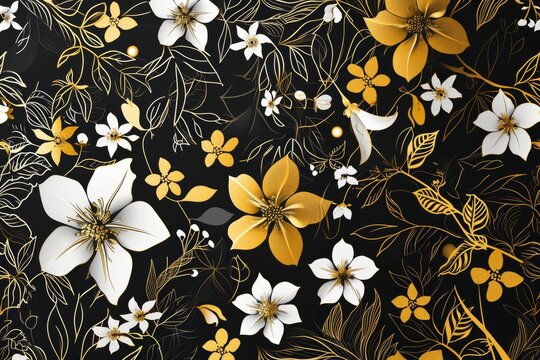 Abstract black and gold and white floral pattern background for wallpaper, AI-generated - Powered by Adobe