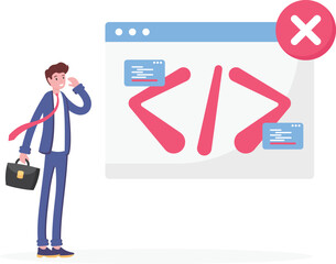 The program is incorrect. The code or script of the program is incorrect. programming symbols and a cross mark. errors in programming or program is fail. Notifications. symbols or icons.

