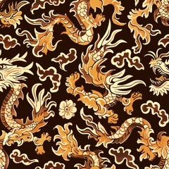 a image of a pattern of dragon heads on a black background