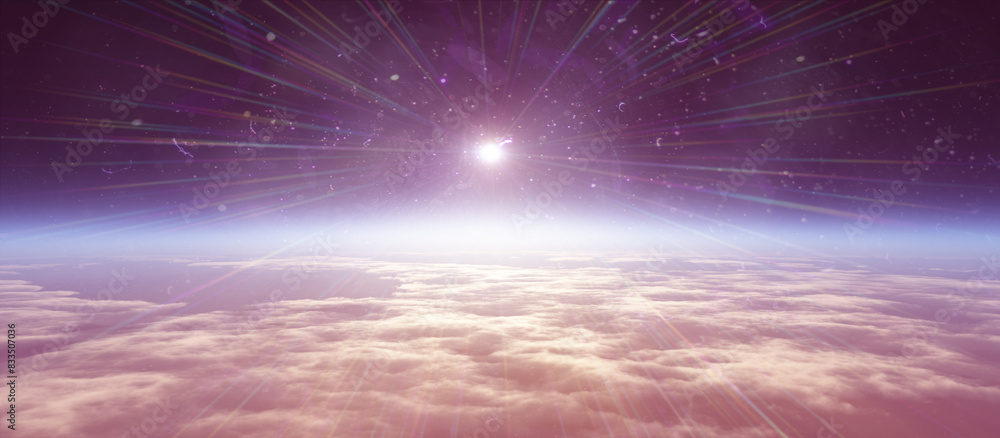 Sticker sunrise from space aurora, 3d rendering