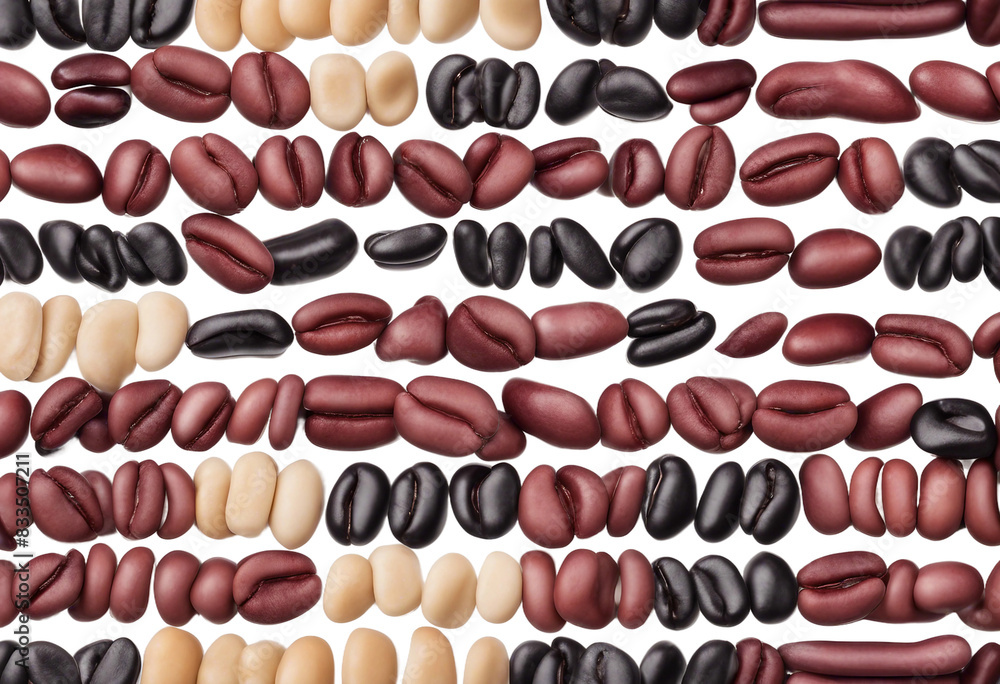 Poster a neatly arranged row of multicolored beans including kidney beans black beans and pinto beans isola