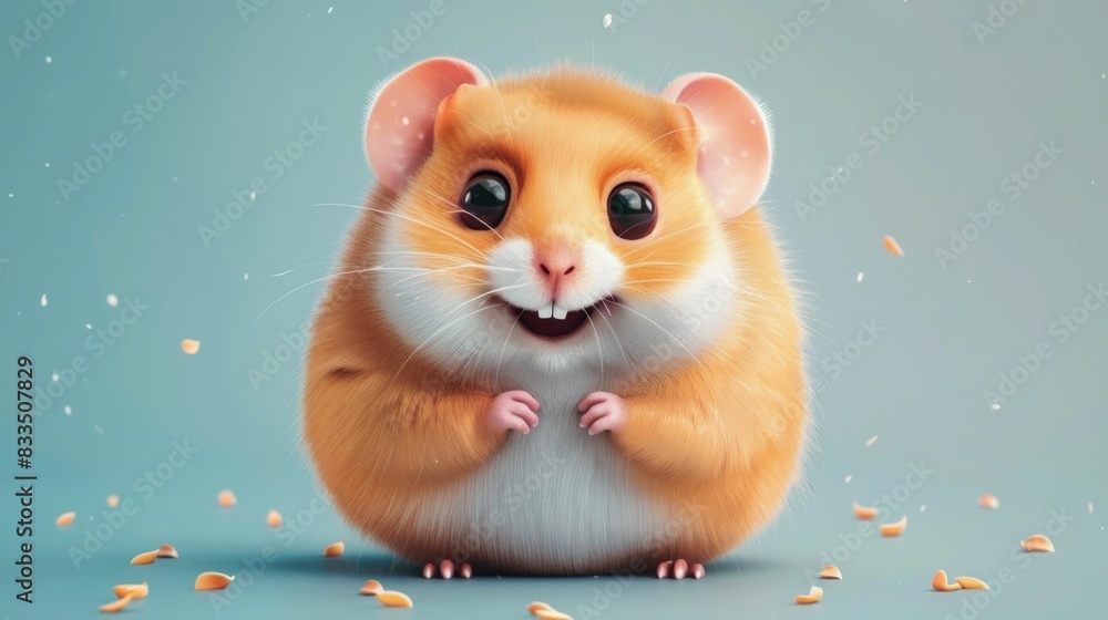 Aufkleber cheeky hamster stuffing its cheeks with seeds and looking playful cute and quirky cartoon of a hamst