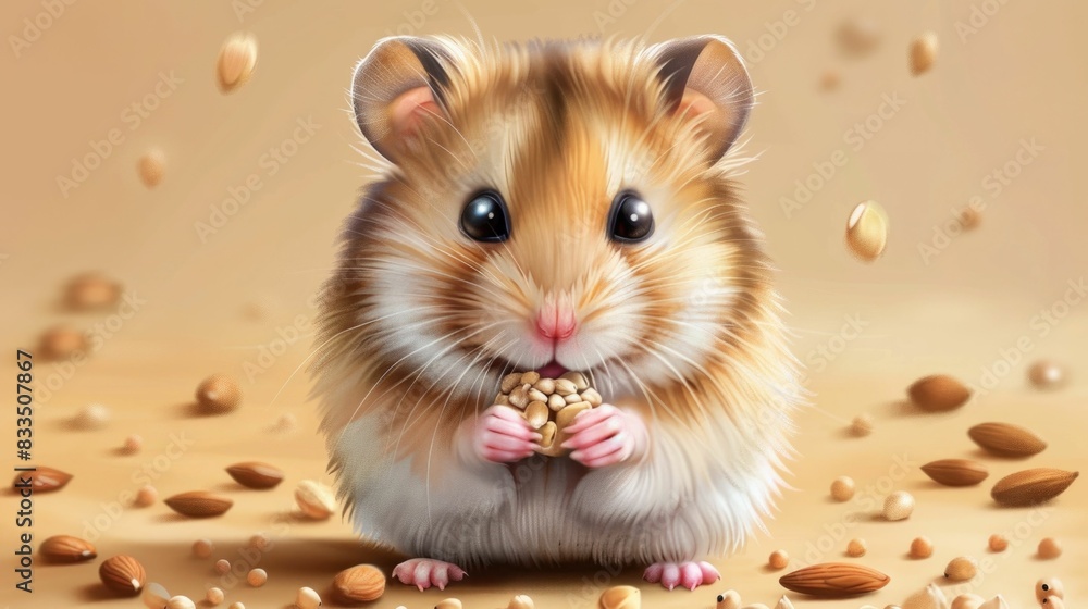 Aufkleber whimsical of a cheeky hamster stuffing its cheeks with seeds and looking playfully at the viewer the