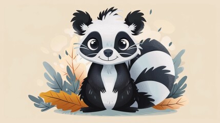 Fototapeta premium Cute and Friendly Panda Surrounded by Lush Foliage Leaves and Vegetation in a Woodland or Forest Setting