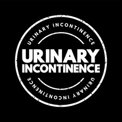 Urinary incontinence - leaking of urine that you can't control, text concept stamp