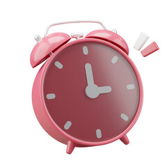 a pink alarm clock with snooze bar isolated on white background.