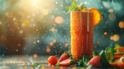healthy food choices, smoothie with fresh ingredients, rustic table, close up, lively hues, Double exposure silhouette with nutrient icons