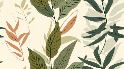Botanical sketches flat design side view sketch theme animation Complementary Color Scheme. Seamless Pattern, Fabric Pattern.
