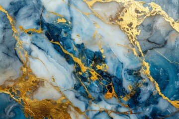 Abstract blue gold floral marble texture background concept, AI-generated