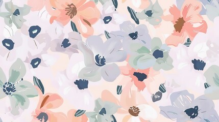 Pale florals flat design top view pale theme water color Triadic Color Scheme . Seamless Pattern, Fabric Pattern.