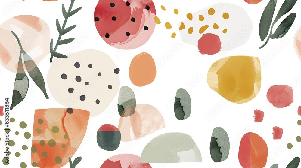 Poster geometric botanicals flat design top view contemporary theme water color triadic color scheme . seam