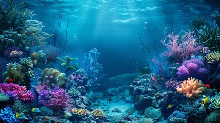 fantasy blue cyan deep ocean theme, coral, fish