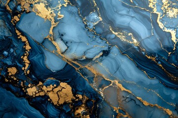 Fototapeta premium Abstract blue gold floral marble texture background concept, AI-generated