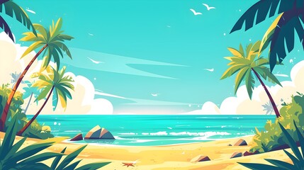 Obraz premium Palm-fringed beach under clear blue skies