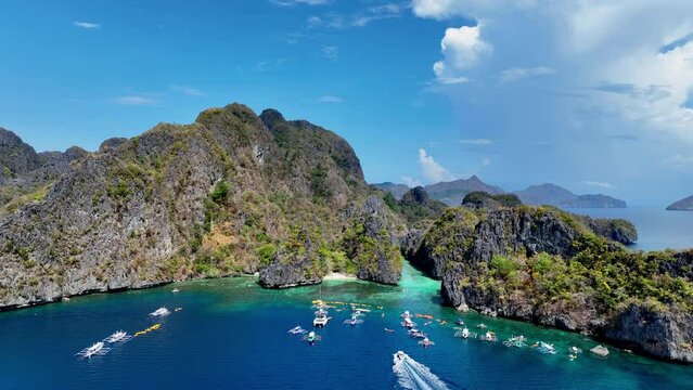 Coron, Palawan, Philippines, aerial view of beautiful lagoons and limestone cliffs