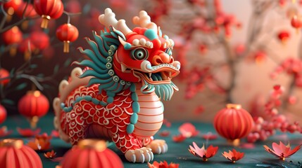 A Chinese dragon and lion dance performance to celebrate the Lantern Festival