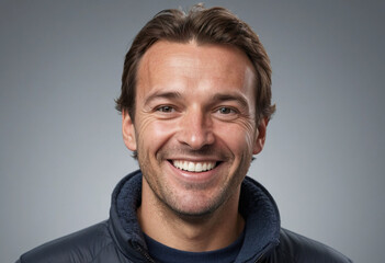 Obraz premium portrait view of a regular happy smiling Antarctic man , ultra realistic, candid, social media, avatar image, plain solid background