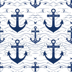 Nautical Anchors Pattern, Classic Design, Blue and White, Background