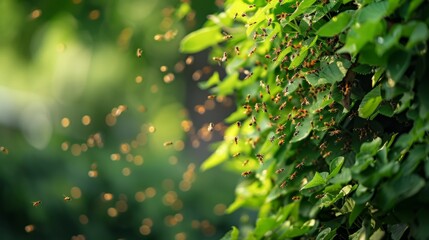 Obraz premium Enchanting Dance of Fireflies in Lush Greenery at Twilight