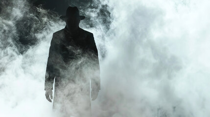 silhouette of a gangster  in the smoke 