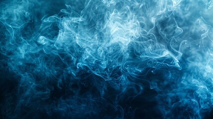 Obraz premium Abstract blue smoke swirls and clouds on a black background.
