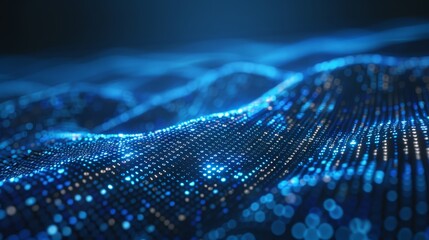 Abstract digital wave with glowing blue particles, representing data flow and technology.
