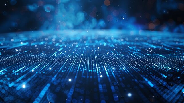 Abstract digital background with glowing blue lines and particles, representing data flow and technology.