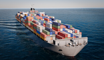 Container ship on the high seas - 3D illustration