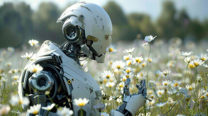 Robot in blooming field