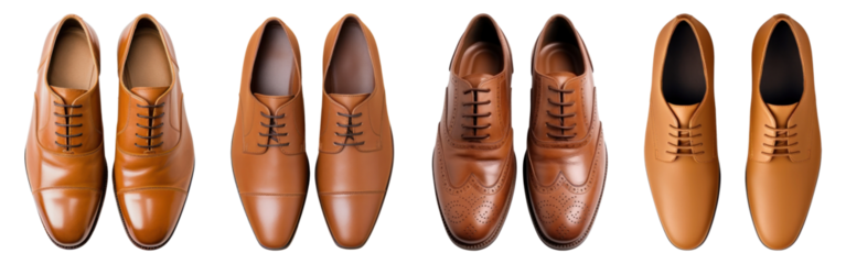 Brown leather shoes png cut out element set