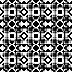 Fototapeta premium Black and White Seamless Vintage Floral Pattern with Lace and Geometric Elements