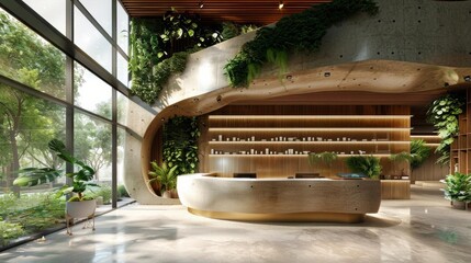 Cutting-edge lab blending nature and technology, innovative design, eco-friendly vibe