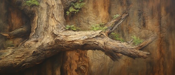 Bark of an ancient tree, soft natural light, medium angle, rugged and timeless, rich browns and greens